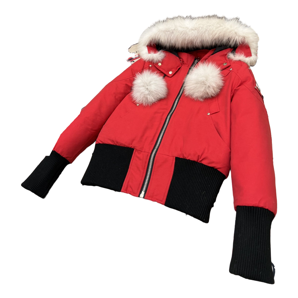Moose Knuckles Debbie Pom-Pom Hooded Bomber | Red