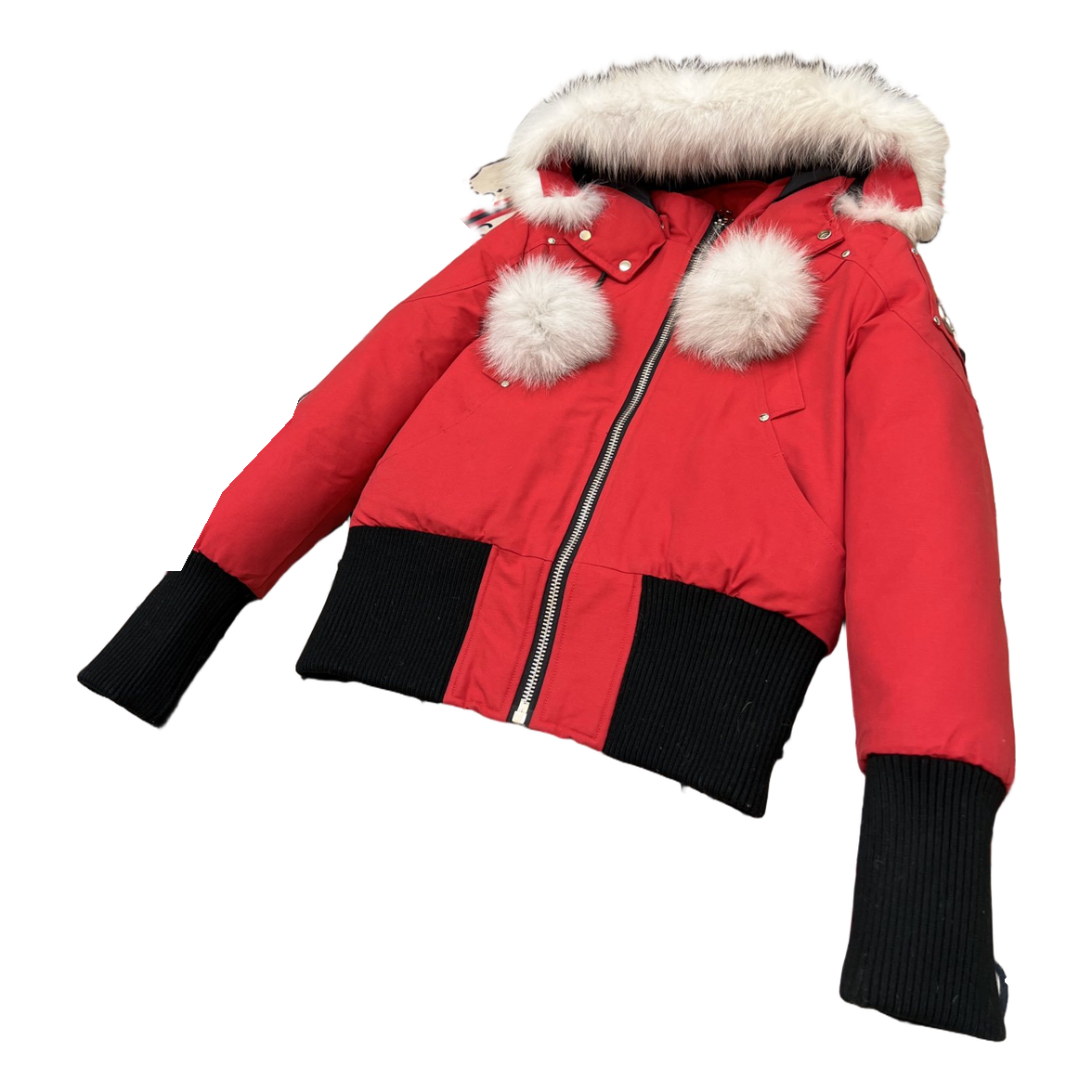Moose Knuckles Debbie Pom-Pom Hooded Bomber | Red