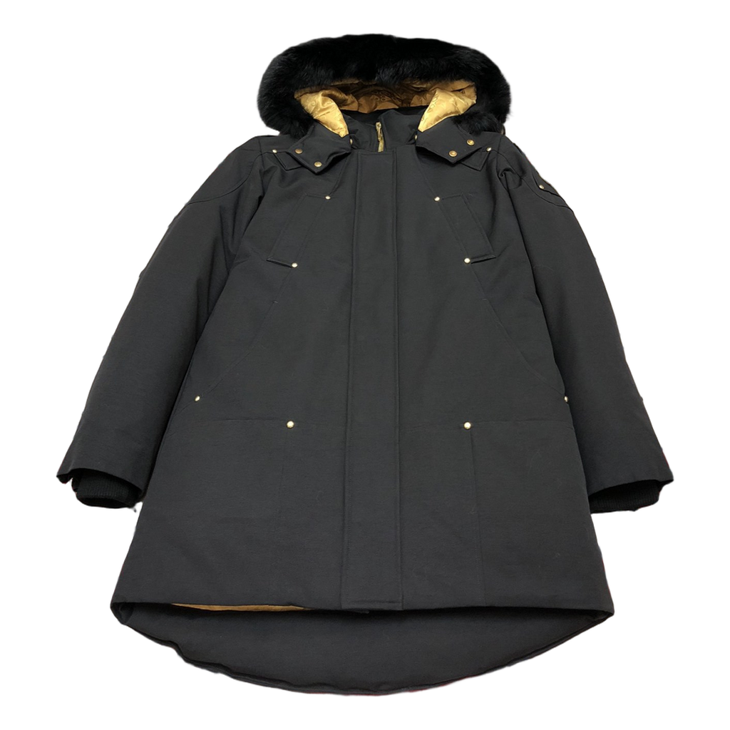 Moose Knuckles Gold-Lined Fur-Trim Long Parka | Black