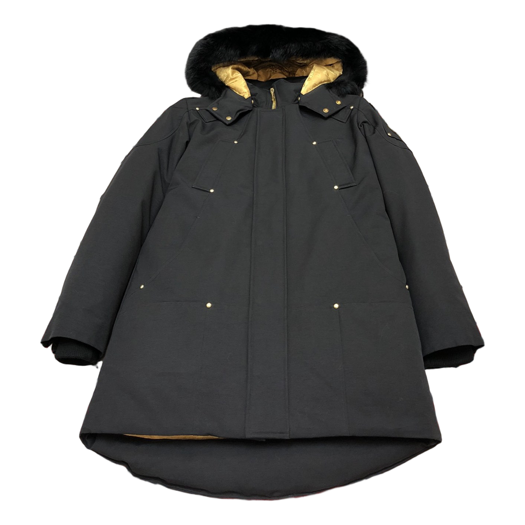 Moose Knuckles Gold-Lined Fur-Trim Long Parka | Black