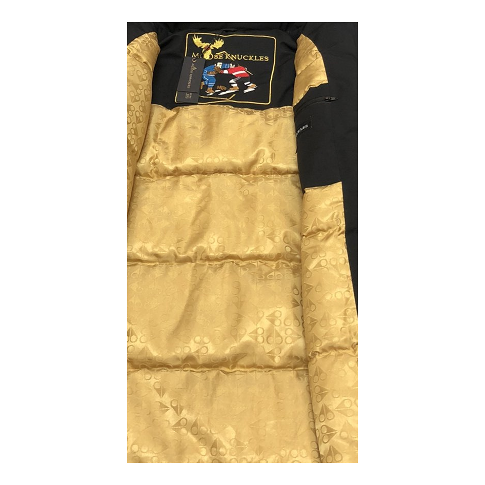 Moose Knuckles Gold-Lined Fur-Trim Long Parka | Black
