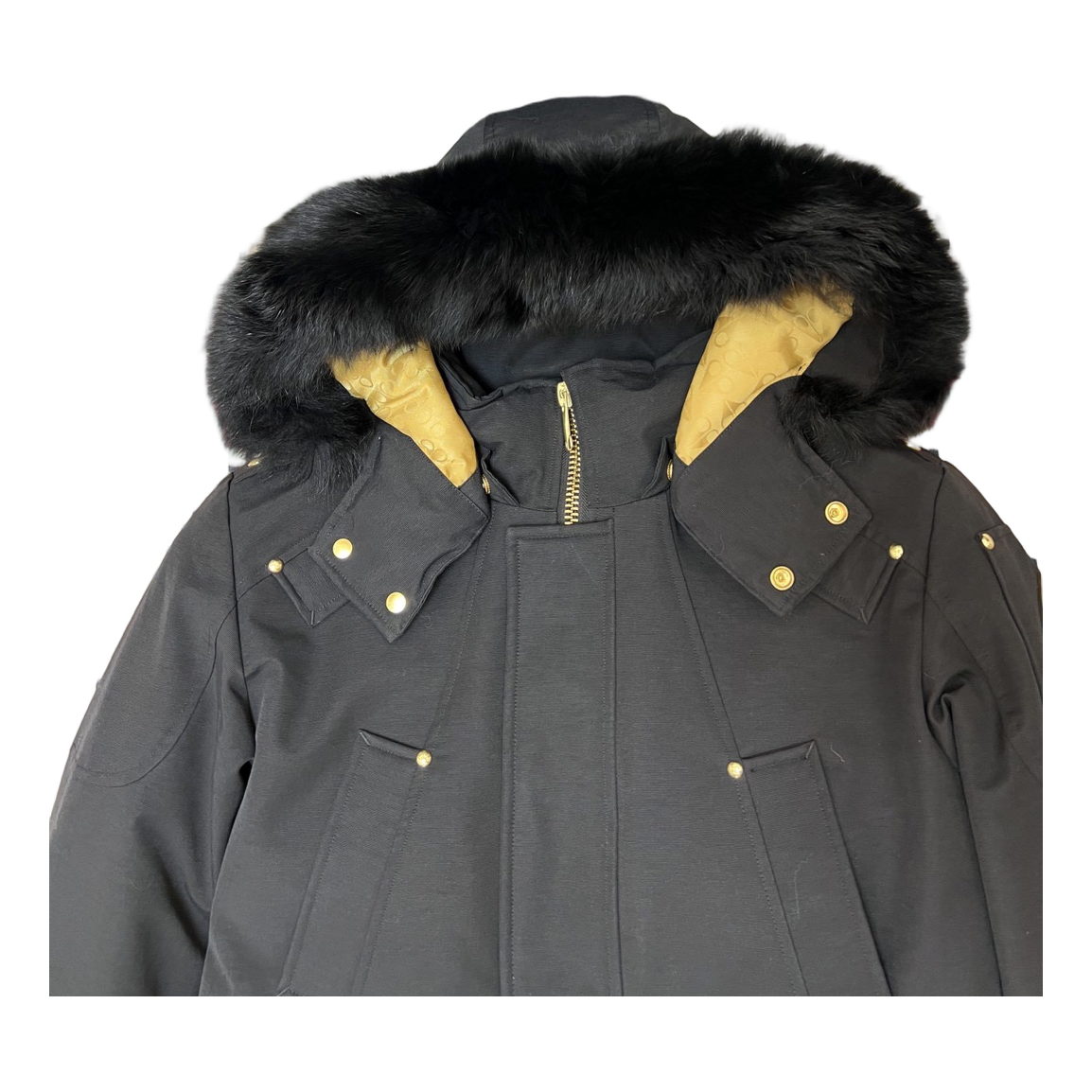 Moose Knuckles Gold-Lined Fur-Trim Long Parka | Black