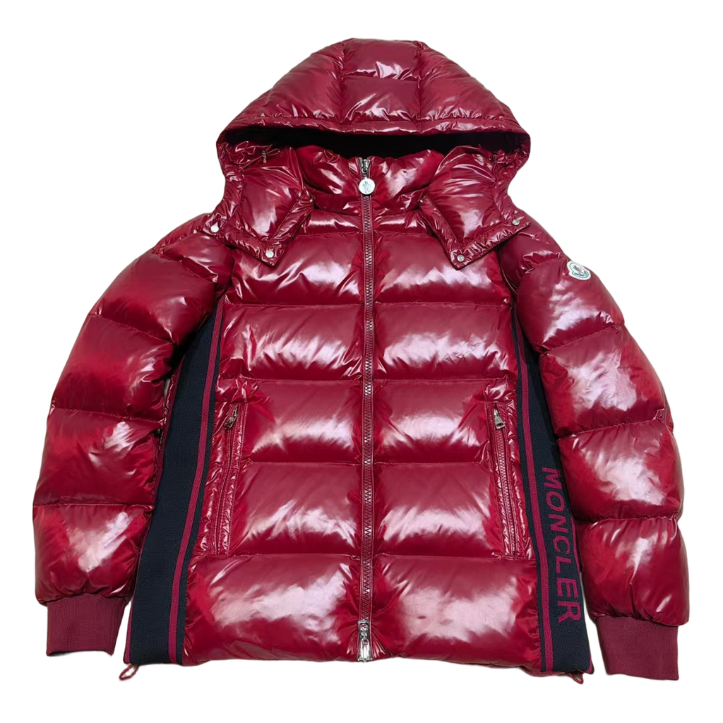Moncler Logo-Zip Glossy Hooded Puffer Jacket | Red