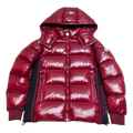 Moncler Logo-Zip Glossy Hooded Puffer Jacket | Red