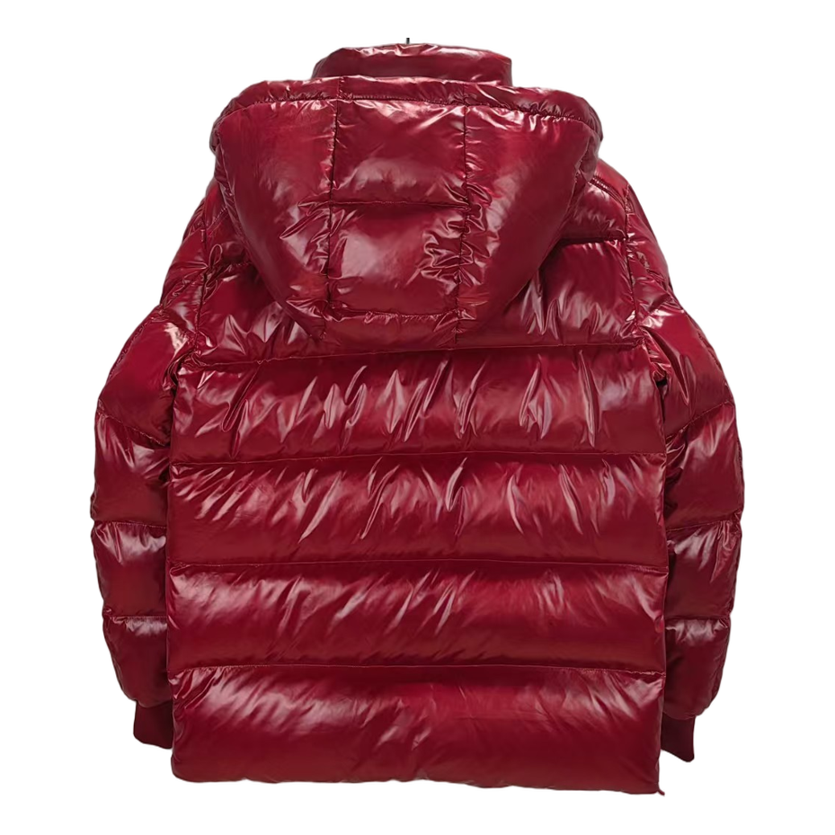 Moncler Logo-Zip Glossy Hooded Puffer Jacket | Red