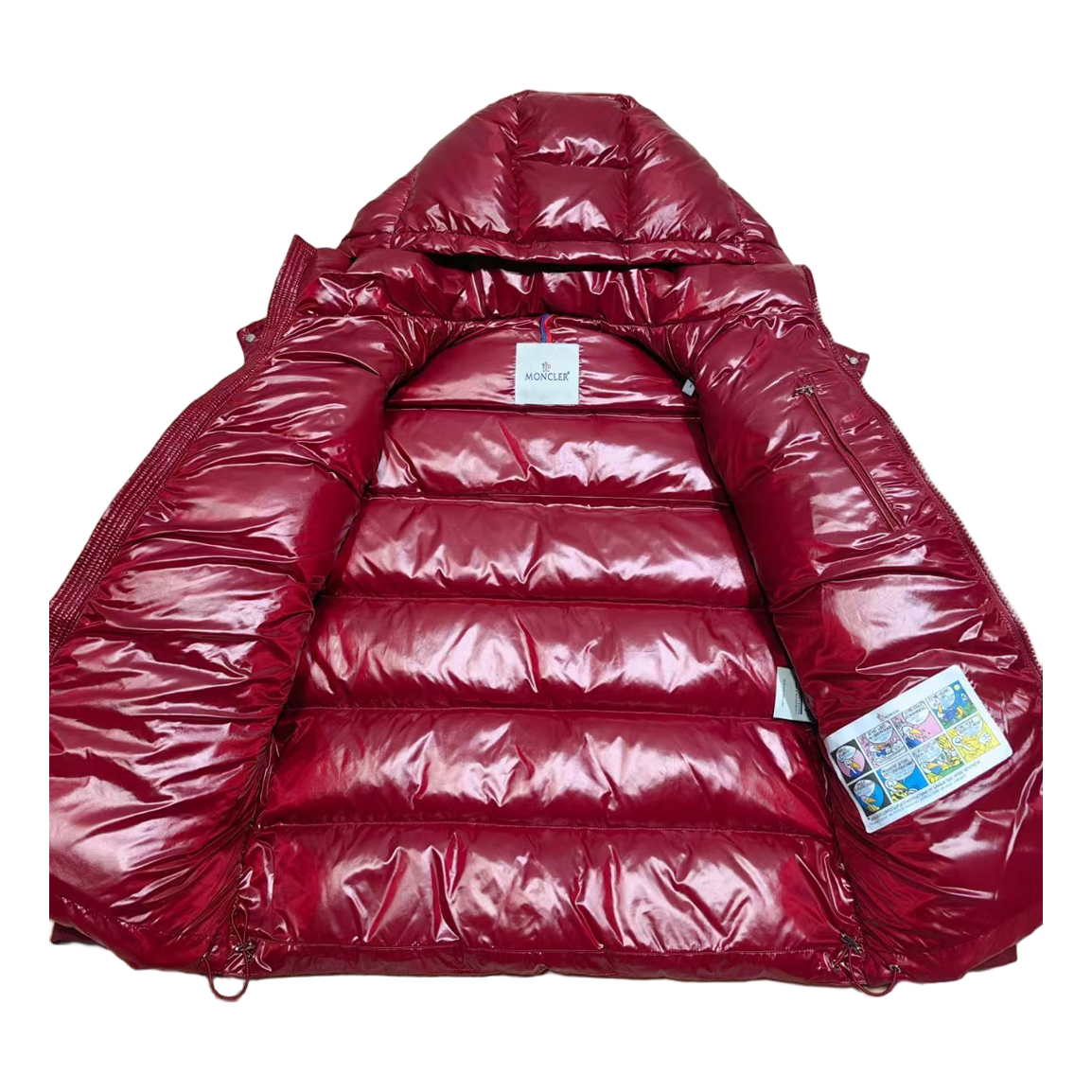 Moncler Logo-Zip Glossy Hooded Puffer Jacket | Red