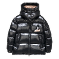 Moncler Mountain-Badge Glossy Short Puffer Jacket | Black