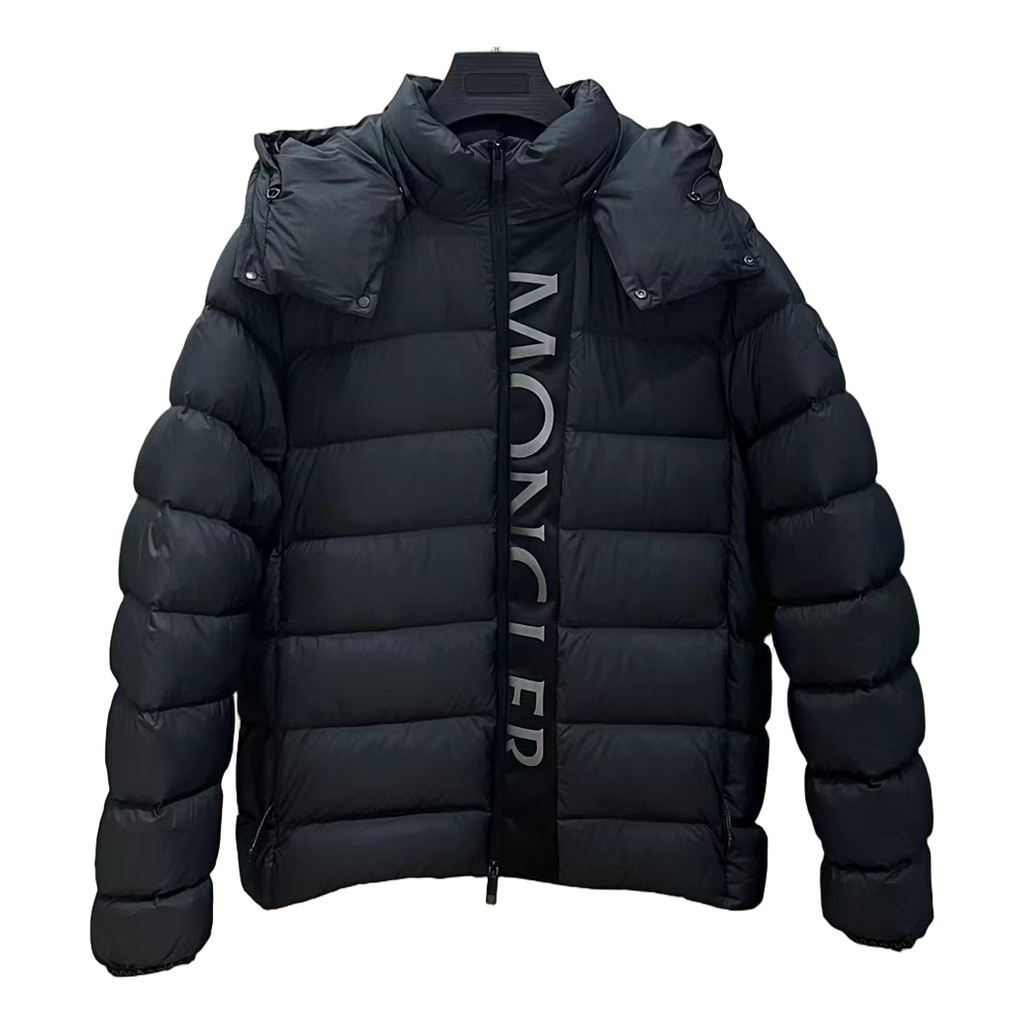 Moncler Vertical-Logo Placket Hooded Puffer Jacket | Black