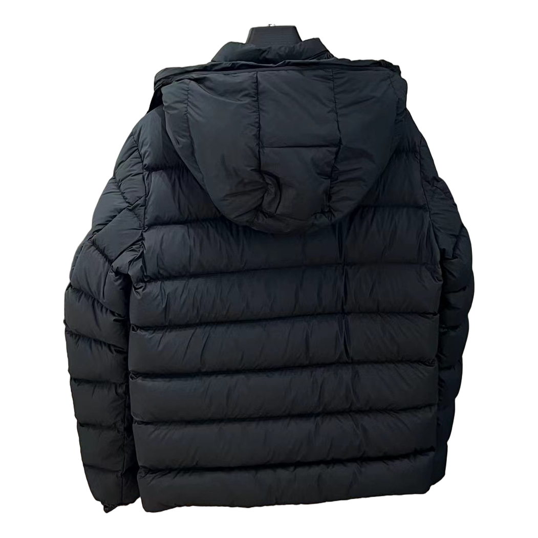Moncler Vertical-Logo Placket Hooded Puffer Jacket | Black