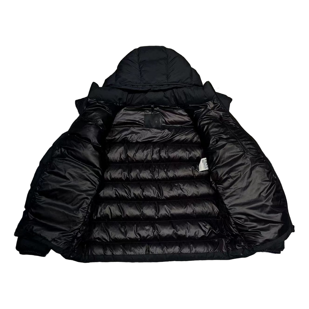 Moncler Vertical-Logo Placket Hooded Puffer Jacket | Black