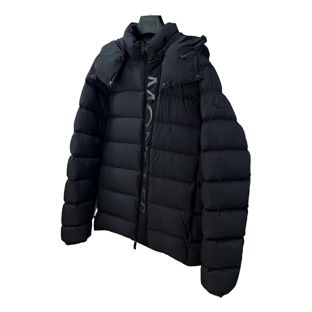 Moncler Vertical-Logo Placket Hooded Puffer Jacket | Black