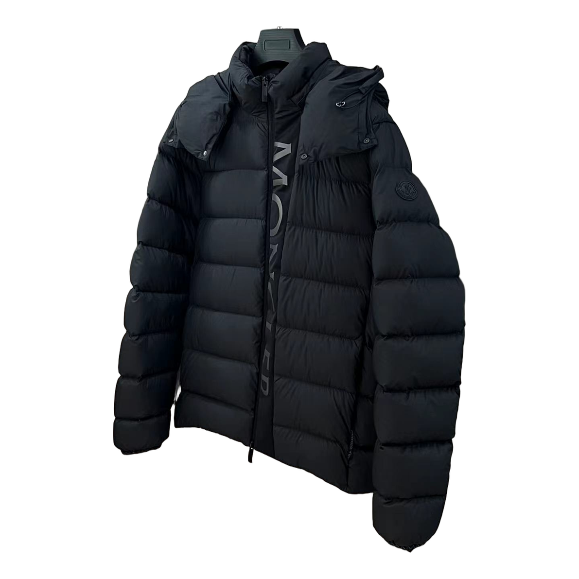 Moncler Vertical-Logo Placket Hooded Puffer Jacket | Black