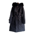 Prada Belted Fur-Trim Hooded Coat | Black