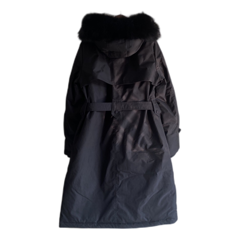 Prada Belted Fur-Trim Hooded Coat | Black