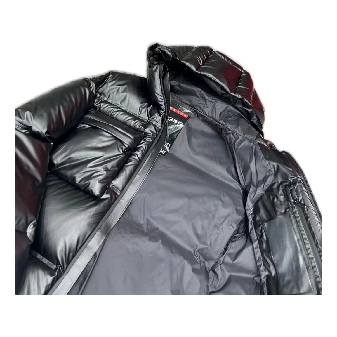 Prada Linea Rossa Hooded Puffer Jacket | Black